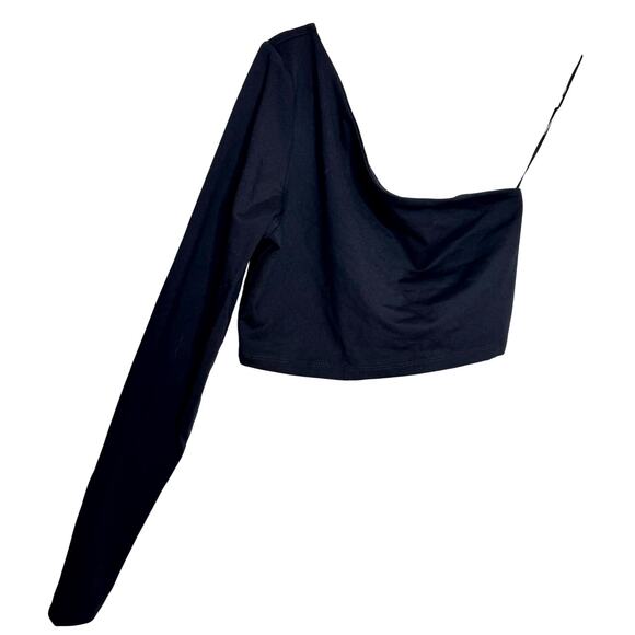 Susana Monaco One Shoulder Crop Top - Black NWT Size Large - Picture 2 of 7